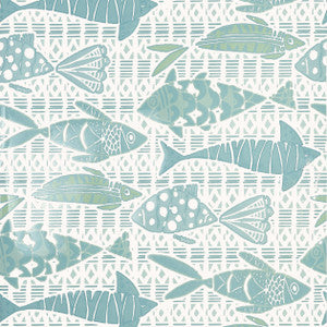 Batik Fish Spa Blue T15871  by Thibaut Designer Wallpaper