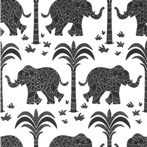Elephant Black T16202 by Thibaut Designer Wallpaper
