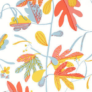 Matisse Leaf Coral and Yellow T16206 by Thibaut Designer Wallpaper