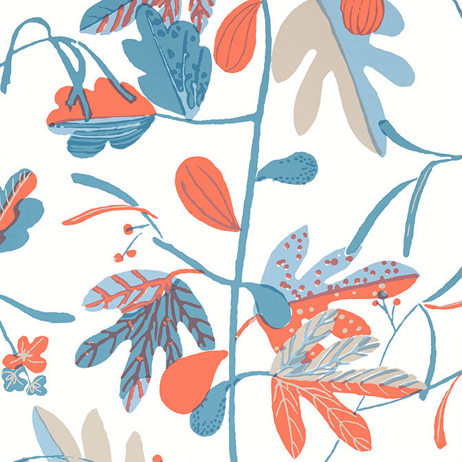 Matisse Leaf French Blue and Coral T16207 by Thibaut Wallpaper Thibaut Wallpaper Matisse Leaf French Blue and Coral T16207Wallpaper Kismet Wallpaper U.S.A. </p><p>Repeat: V: 36 27 - Fabric Carolina -