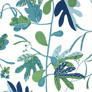 Matisse Leaf Green and Blue T16209 by Thibaut Designer Wallpaper
