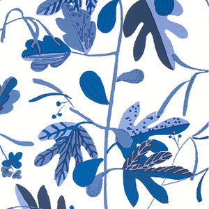 Matisse Leaf Blue and White T16211 by Thibaut Designer Wallpaper