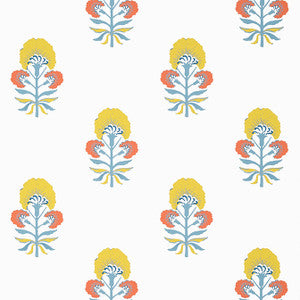Tybee Bud Coral and Yellow T16212 by Thibaut Designer Wallpaper