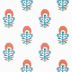 Tybee Bud French Blue and Coral T16213 by Thibaut Designer Wallpaper