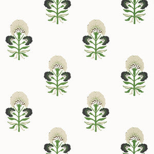 Tybee Bud Black and Green T16214 by Thibaut Designer Wallpaper