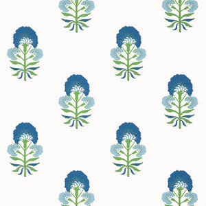 Tybee Bud Green and Blue T16215 by Thibaut Designer Wallpaper
