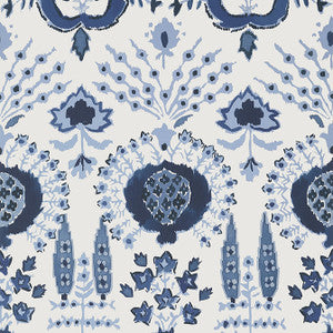 Mendoza Suzani Blue and White T16239 by Thibaut Designer Wallpaper