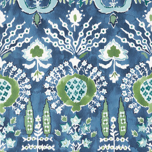 Mendoza Suzani Blue and Green on Navy T16241 by Thibaut Designer Wallpaper