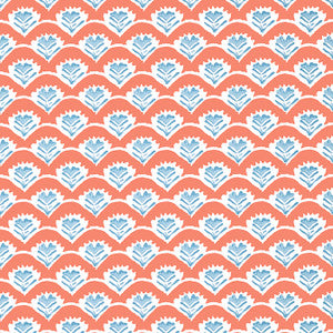 Emily Coral and Blue T16254 by Thibaut Designer Wallpaper