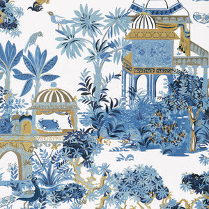Mystic Garden Blue and White T20821 by Thibaut Designer Wallpaper