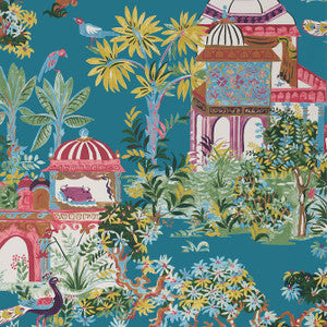 Mystic Garden Teal T20822 by Thibaut Designer Wallpaper