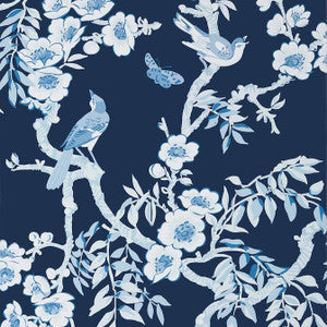 Yukio Navy and White T20844 by Thibaut Designer Wallpaper