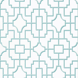 Fretwork Spa Blue T20869 by Thibaut Designer Wallpaper
