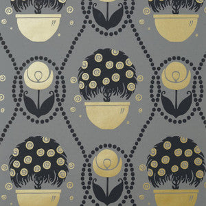 Rene Metallic Gold on Charcoal T2957 by Thibaut Designer Wallpaper