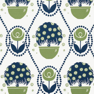 Rene Navy and Green T2961 by Thibaut Designer Wallpaper