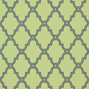 Stanbury Trellis Navy on Green T35116 by Thibaut Designer Wallpaper