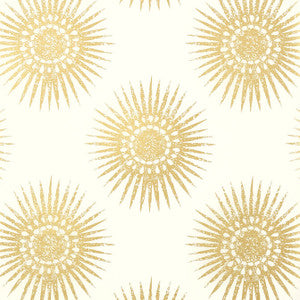 Bahia Metallic Gold on Cream T35143 by Thibaut Designer Wallpaper