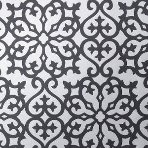 Allison Black on Metallic Silver T35177 by Thibaut Designer Wallpaper