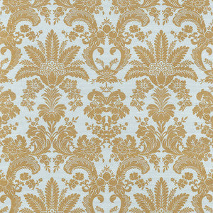 West Indies Damask Metallic Gold on Aqua T3629 by Thibaut Designer Wallpaper