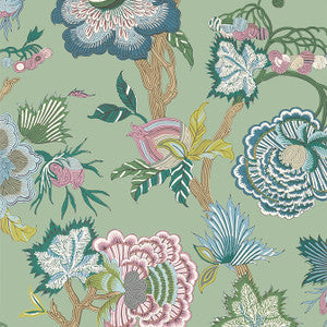 Indienne Jacobean Green T36416 by Thibaut Designer Wallpaper