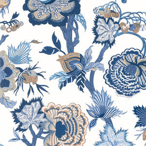 Indienne Jacobean Blue and White T36418 by Thibaut Designer Wallpaper