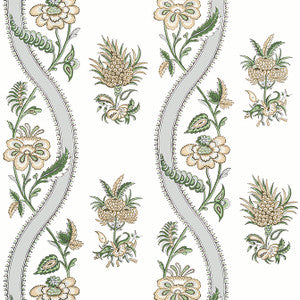 Ribbon Floral Green T36421 by Thibaut Designer Wallpaper