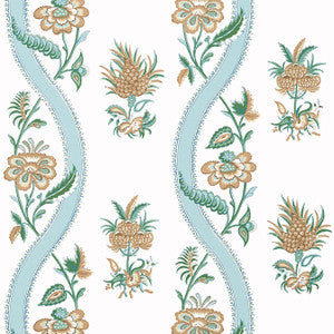 Ribbon Floral Seaglass and Gold T36422 by Thibaut Designer Wallpaper