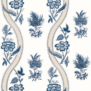 Ribbon Floral Blue and White T36423 by Thibaut Designer Wallpaper