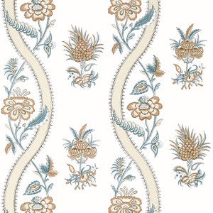 Ribbon Floral Beige and Spa Blue T36425 by Thibaut Designer Wallpaper