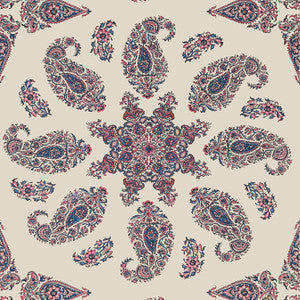 East India Raspberry and Blue on Natural T36430 by Thibaut Designer Wallpaper