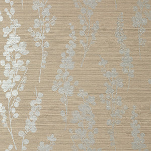 Spring Blooms Metallic Silver on Taupe T41053 by Thibaut Designer Wallpaper