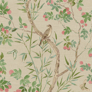 Claire Coral and Green T42009 by Thibaut Designer Wallpaper