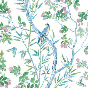 Claire Blue and Green T42014 by Thibaut Designer Wallpaper
