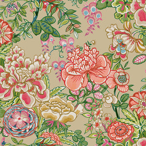 Peony Garden Beige T42019 by Thibaut Designer Wallpaper