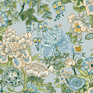 Peony Garden Spa Blue T42020 by Thibaut Designer Wallpaper