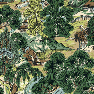 Pagoda Trees Brown and Green T42025 by Thibaut Designer Wallpaper