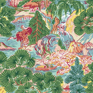 Pagoda Trees Pink and Green T42026 by Thibaut Designer Wallpaper