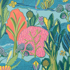Albero Tangerine and Turquoise T45012 by Thibaut Designer Wallpaper