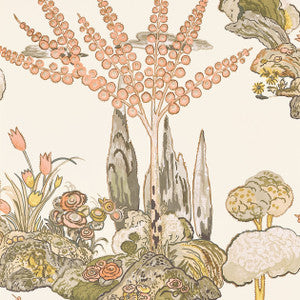 Orleans Apricot and Ginger T45026 by Thibaut Designer Wallpaper