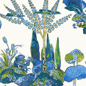 Orleans Blue and Green T45028 by Thibaut Designer Wallpaper