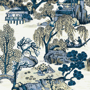 Asian Scenic Blue and Beige T75461 by Thibaut Designer Wallpaper