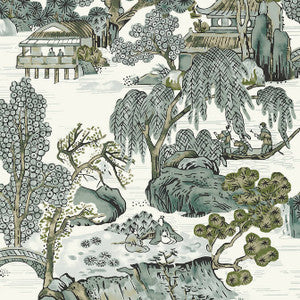 Asian Scenic Grey T75463 by Thibaut Designer Wallpaper