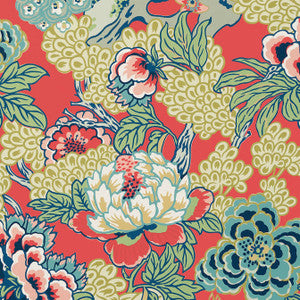 Honshu Coral and Green T75490 by Thibaut Designer Wallpaper