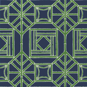 Shoji Panel Navy and Green T75521 by Thibaut Designer Wallpaper