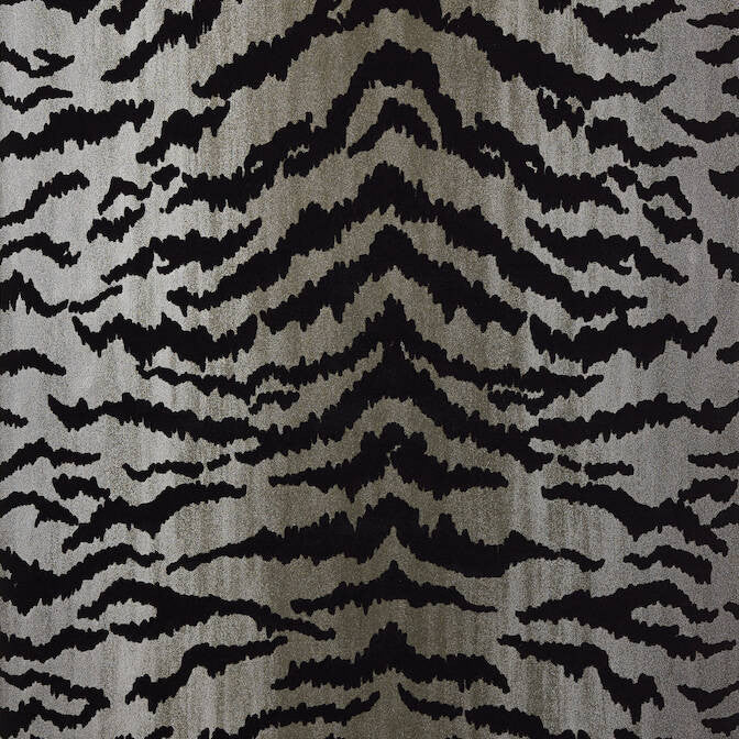 Tiger Flock Black on Metallic Silver T83065 by Thibaut Wallpaper Thibaut Wallpaper Tiger Flock Black on Metallic Silver T83065Wallpaper Natural Resource 2 Flock on Non-Woven UNITED KINGDOM </p><p>Repeat: V: 25.5 20.5 - Fabric Carolina -