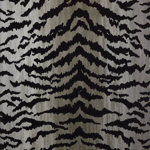 Tiger Flock Black on Metallic Silver T83065 by Thibaut Designer Wallpaper