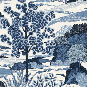 Daintree Blue on White T85044 by Thibaut Designer Wallpaper