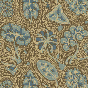 Cochin Aqua and Brown T88718 by Thibaut Designer Wallpaper