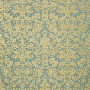 Curtis Damask Metallic Gold on Aqua T89115 by Thibaut Designer Wallpaper