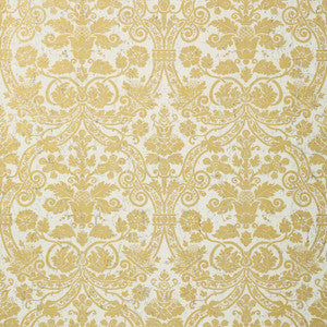 Curtis Damask Metallic Gold on White T89116 by Thibaut Designer Wallpaper